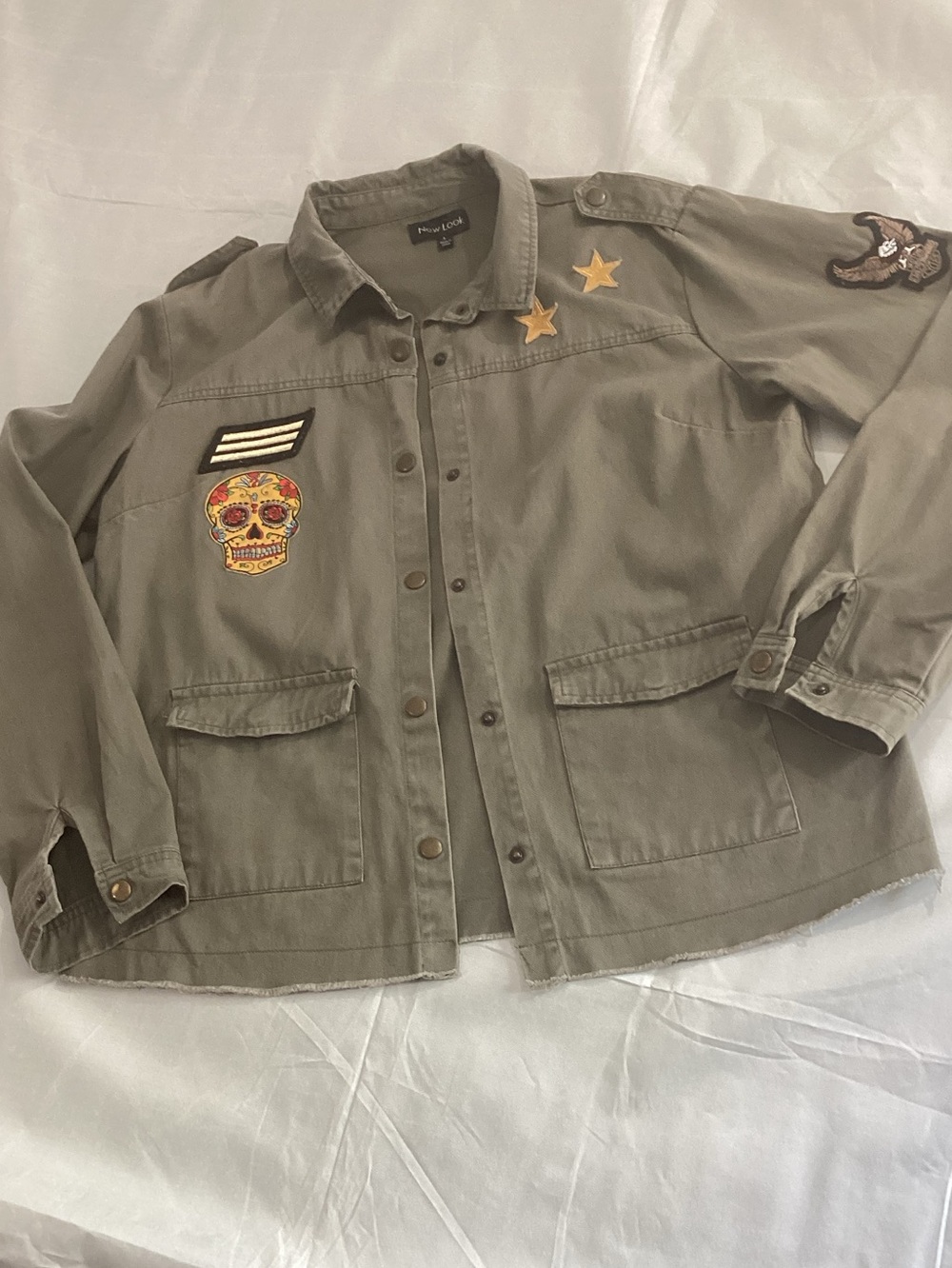 New Look Olive Green Button-Front Shirt Jacket